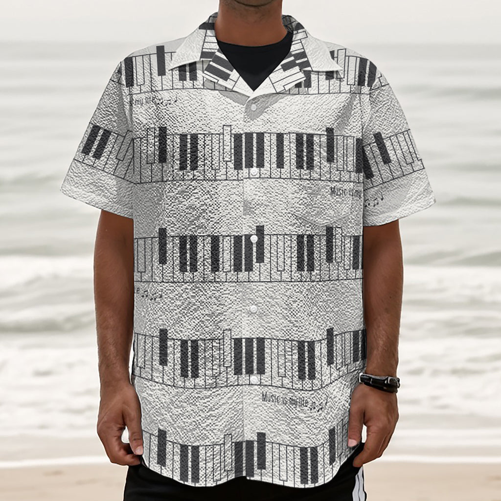 Piano Pattern Print Textured Short Sleeve Shirt