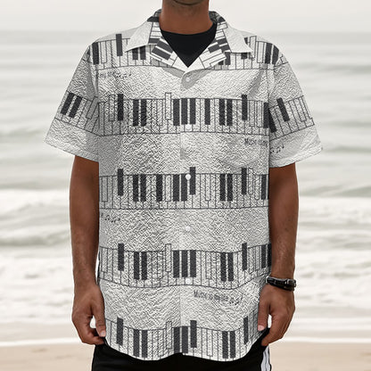 Piano Pattern Print Textured Short Sleeve Shirt