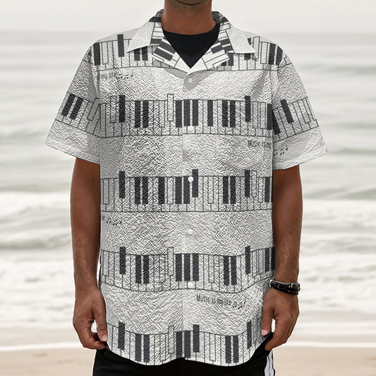 Piano Pattern Print Textured Short Sleeve Shirt