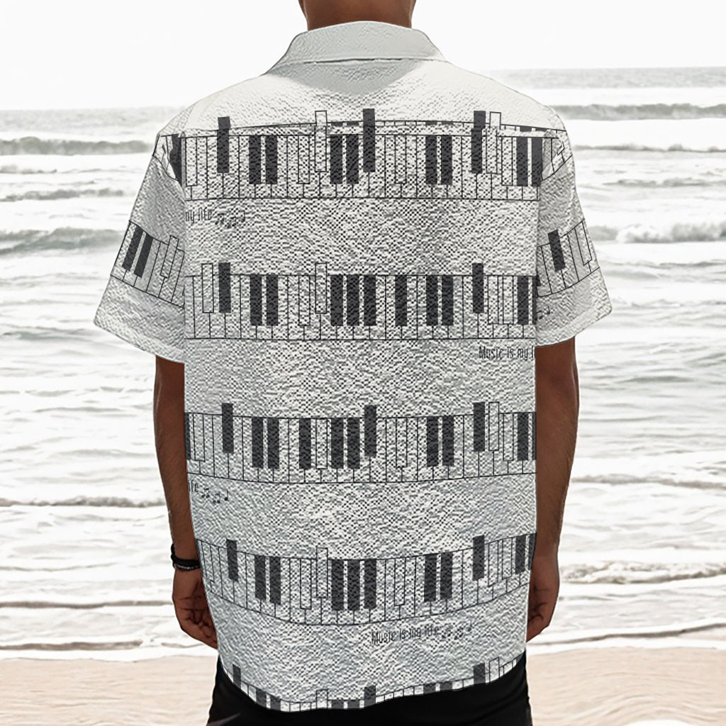 Piano Pattern Print Textured Short Sleeve Shirt