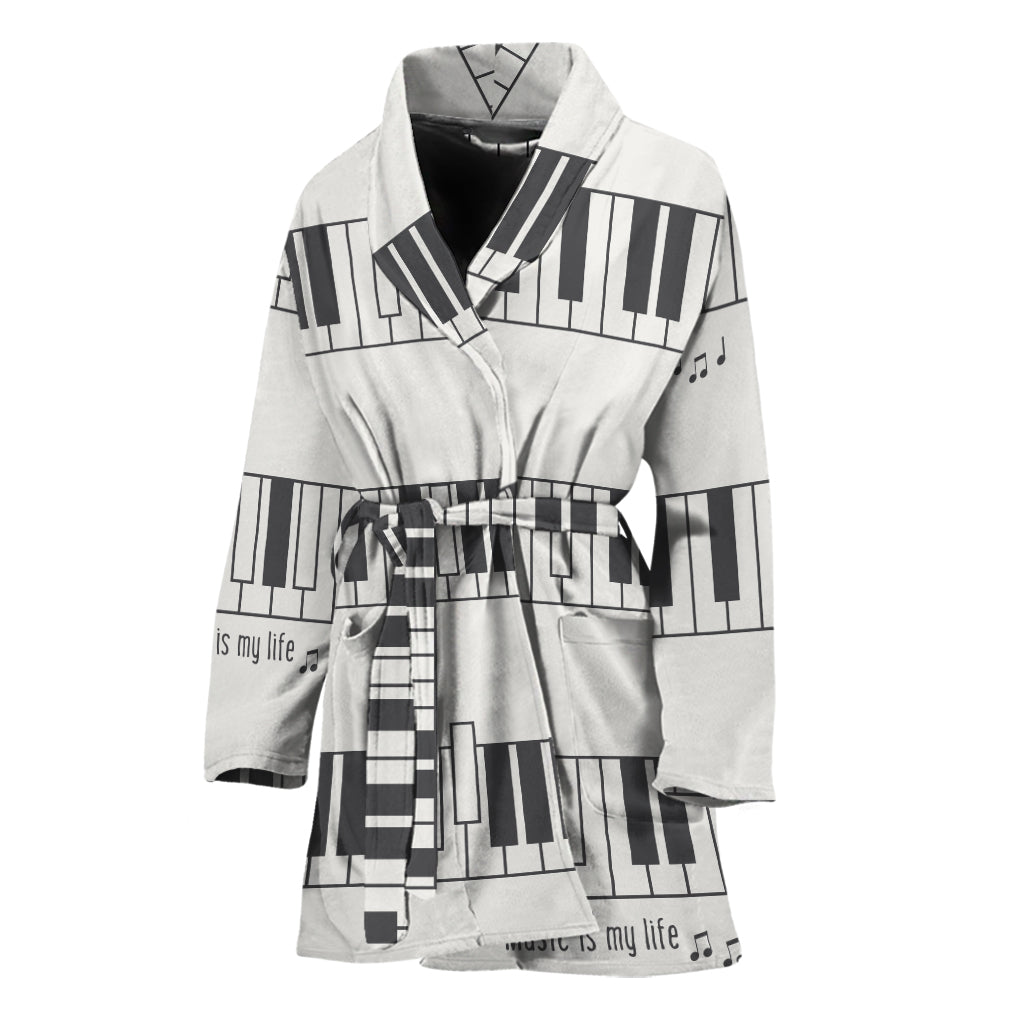 Piano Pattern Print Women's Bathrobe