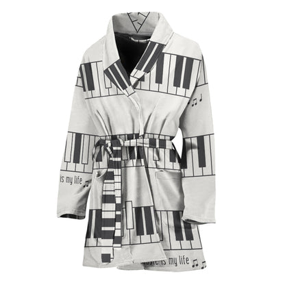 Piano Pattern Print Women's Bathrobe