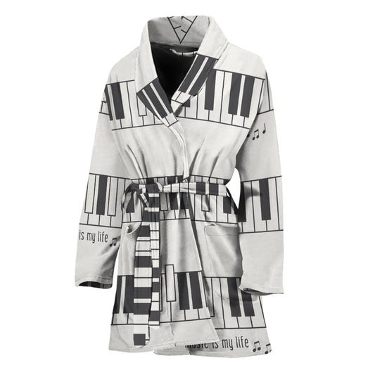 Piano Pattern Print Women's Bathrobe
