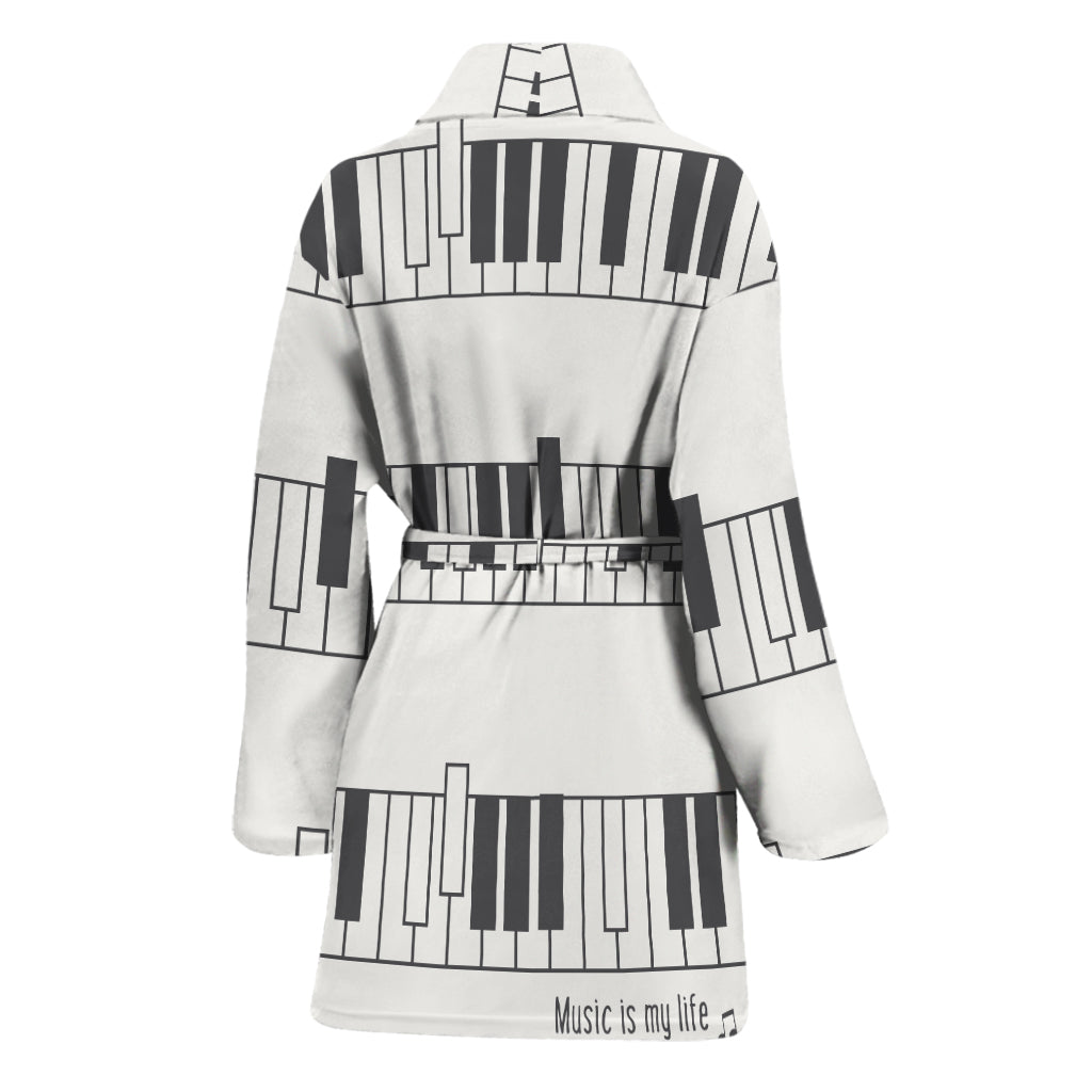 Piano Pattern Print Women's Bathrobe
