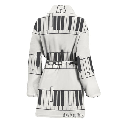 Piano Pattern Print Women's Bathrobe