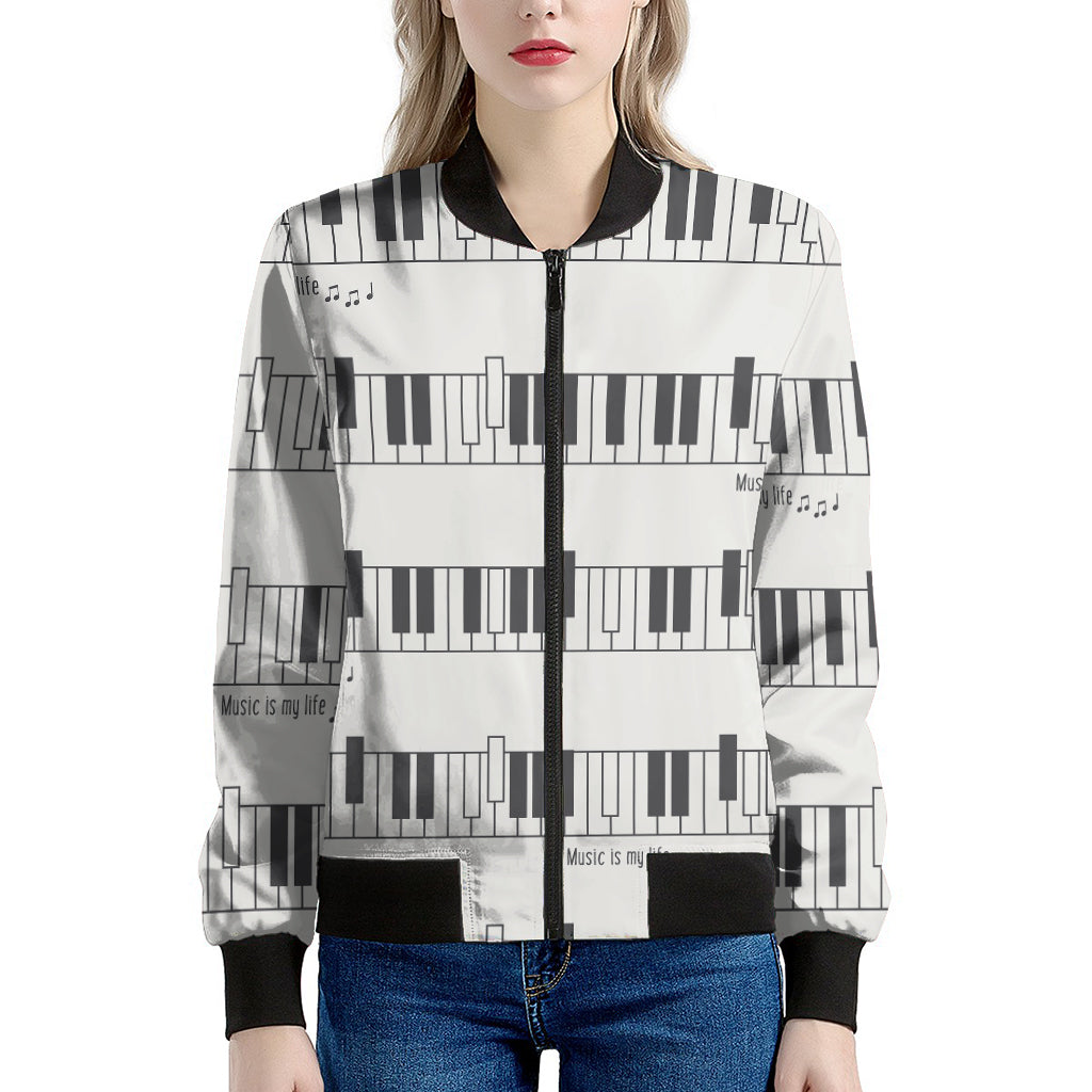 Piano Pattern Print Women's Bomber Jacket