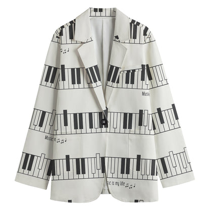 Piano Pattern Print Women's Cotton Blazer