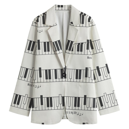 Piano Pattern Print Women's Cotton Blazer