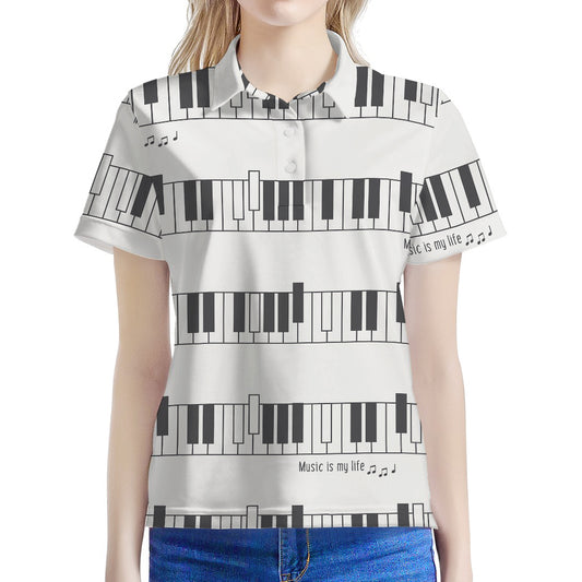 Piano Pattern Print Women's Polo Shirt