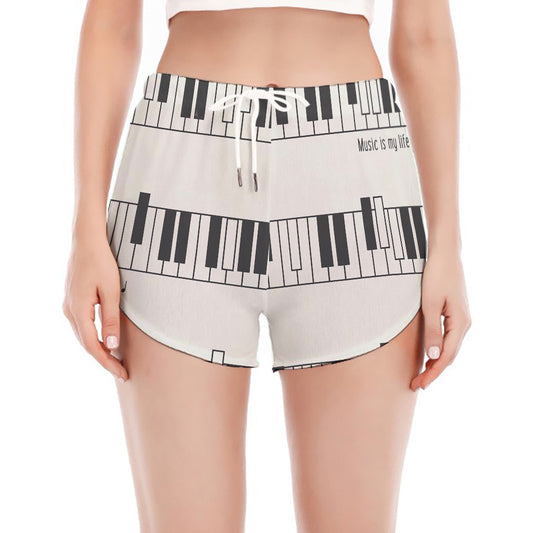 Piano Pattern Print Women's Split Running Shorts
