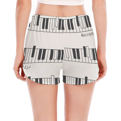 Piano Pattern Print Women's Split Running Shorts
