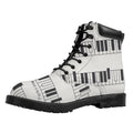 Piano Pattern Print Padded Collar Lace Up Boots