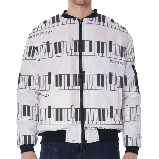 Piano Pattern Print Zip Sleeve Bomber Jacket