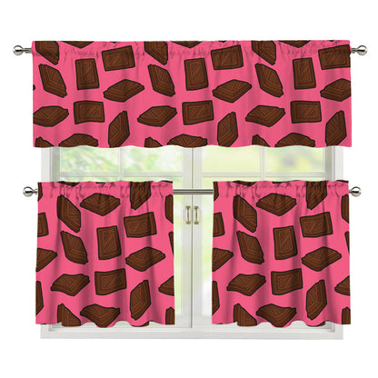 Pieces of Chocolate Pattern Print 3 Piece Kitchen Curtains