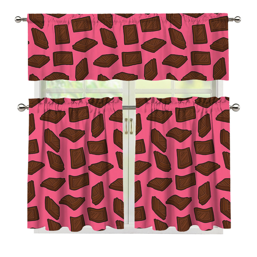 Pieces of Chocolate Pattern Print 3 Piece Kitchen Curtains