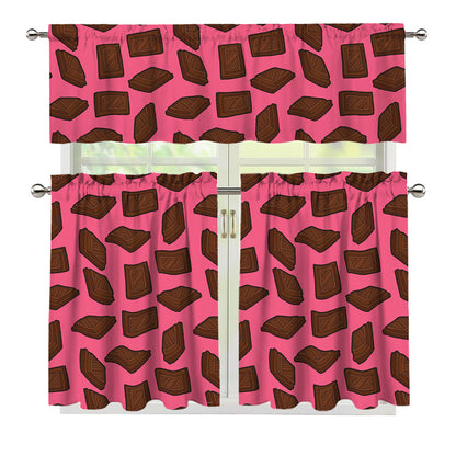 Pieces of Chocolate Pattern Print 3 Piece Kitchen Curtains