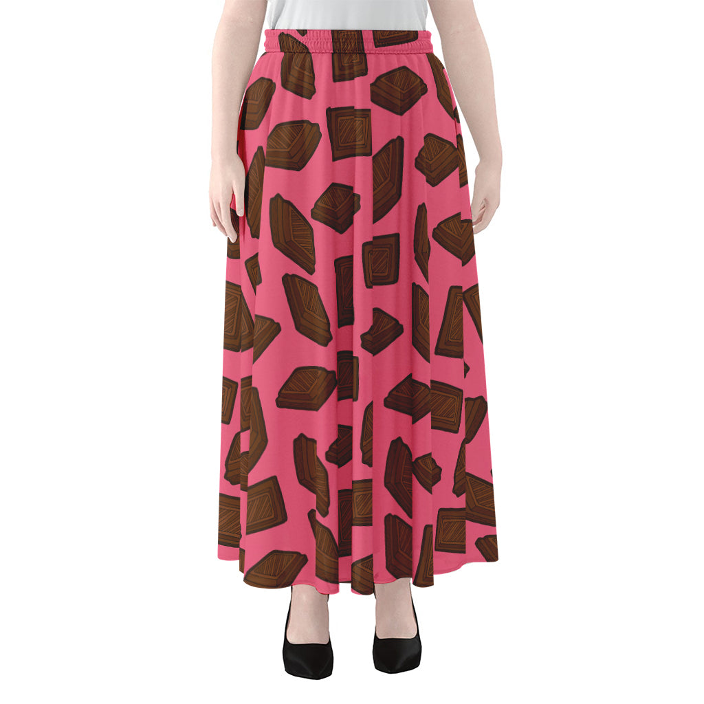 Pieces of Chocolate Pattern Print Chiffon Maxi Skirt