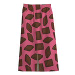 Pieces of Chocolate Pattern Print Cotton Front Slit Maxi Skirt