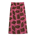 Pieces of Chocolate Pattern Print Cotton Front Slit Maxi Skirt