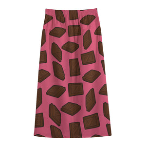 Pieces of Chocolate Pattern Print Cotton Front Slit Maxi Skirt