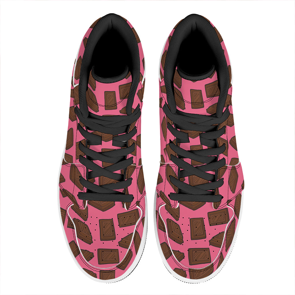 Pieces of Chocolate Pattern Print High Top Leather Sneakers