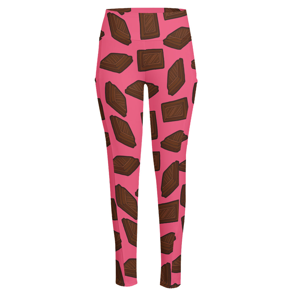 Pieces of Chocolate Pattern Print High-Waisted Pocket Leggings