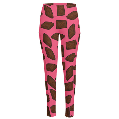 Pieces of Chocolate Pattern Print High-Waisted Pocket Leggings
