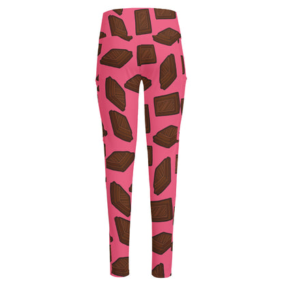 Pieces of Chocolate Pattern Print High-Waisted Pocket Leggings