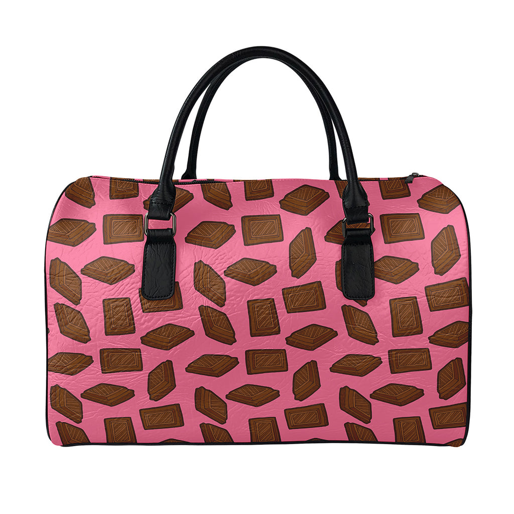 Pieces of Chocolate Pattern Print Leather Duffle Bag