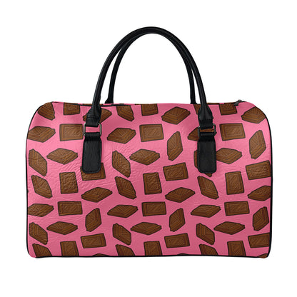 Pieces of Chocolate Pattern Print Leather Duffle Bag