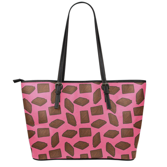 Pieces of Chocolate Pattern Print Leather Tote Bag