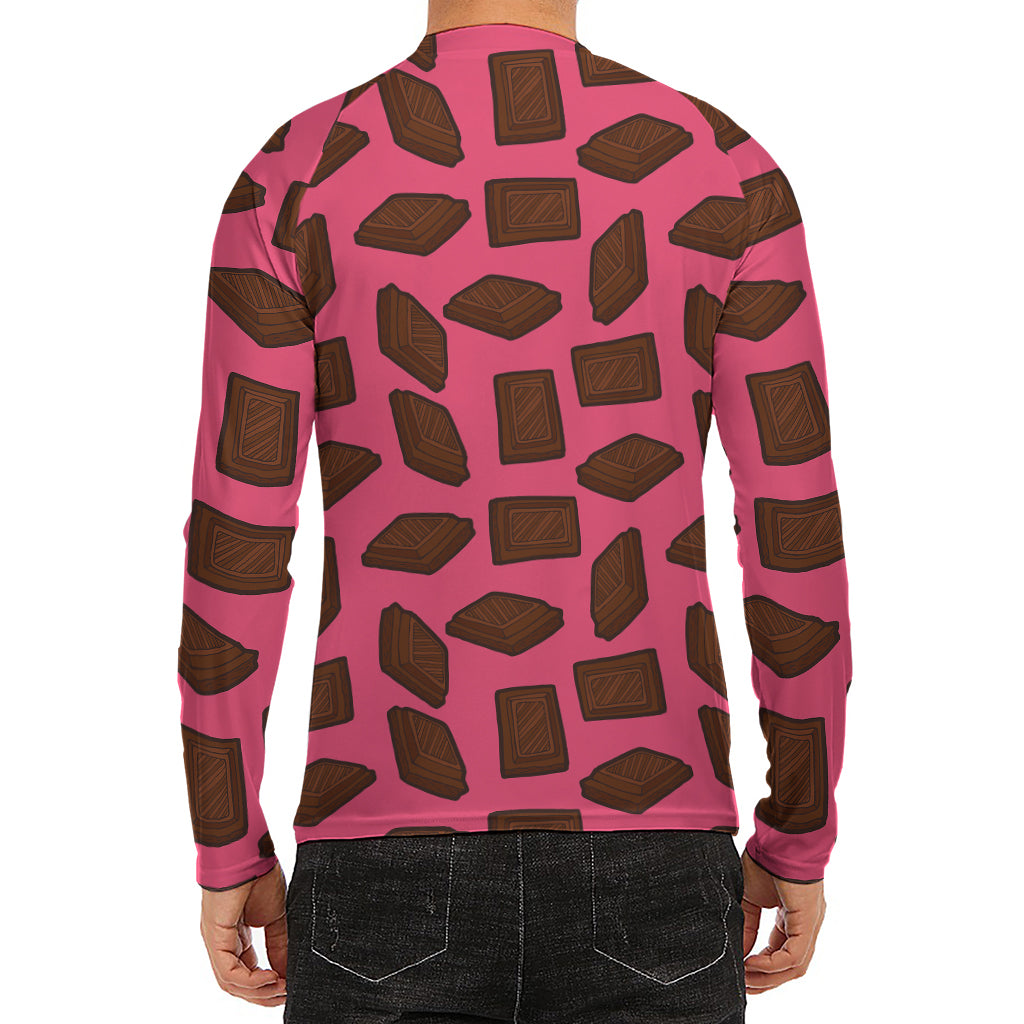 Pieces of Chocolate Pattern Print Men's Long Sleeve Rash Guard