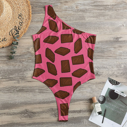Pieces of Chocolate Pattern Print One Shoulder Bodysuit