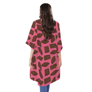 Pieces of Chocolate Pattern Print Open Front Beach Cover Up