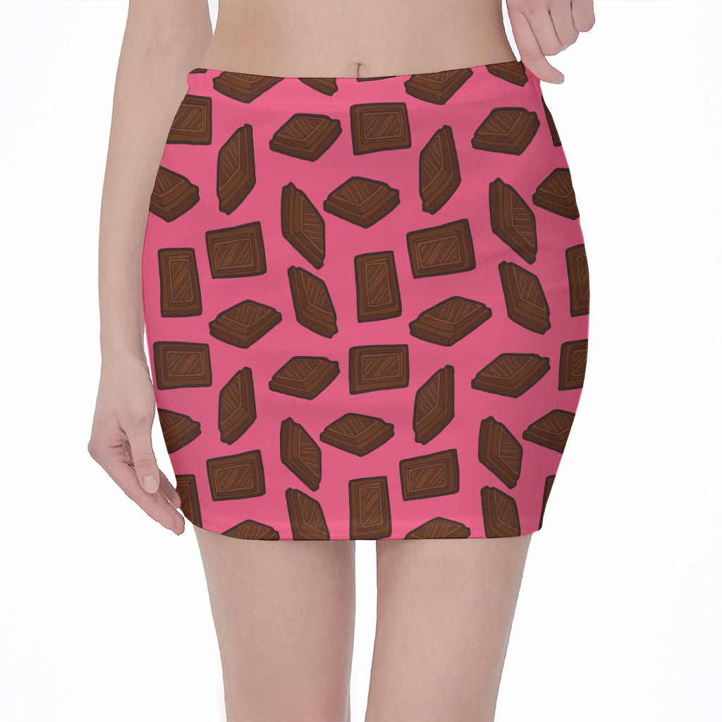 Pieces of Chocolate Pattern Print Pencil Mini Skirt