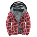 Pieces of Chocolate Pattern Print Sherpa Lined Zip Up Hoodie