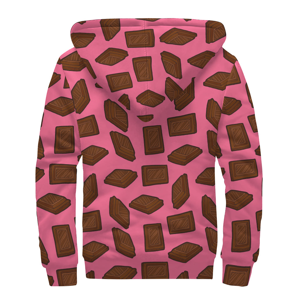 Pieces of Chocolate Pattern Print Sherpa Lined Zip Up Hoodie