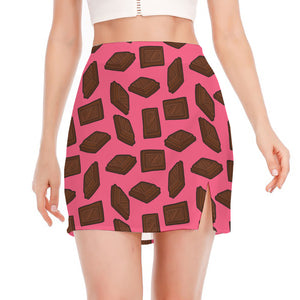 Pieces of Chocolate Pattern Print Side Slit Mini Skirt