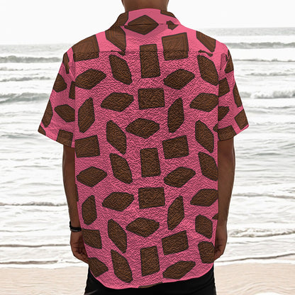 Pieces of Chocolate Pattern Print Textured Short Sleeve Shirt