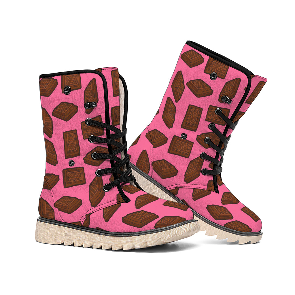 Pieces of Chocolate Pattern Print Winter Boots