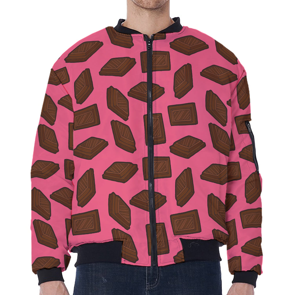 Pieces of Chocolate Pattern Print Zip Sleeve Bomber Jacket