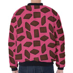 Pieces of Chocolate Pattern Print Zip Sleeve Bomber Jacket