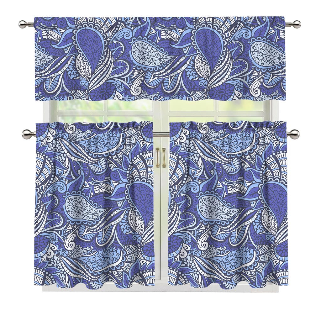Pigeon Floral Bohemian Pattern Print 3 Piece Kitchen Curtains