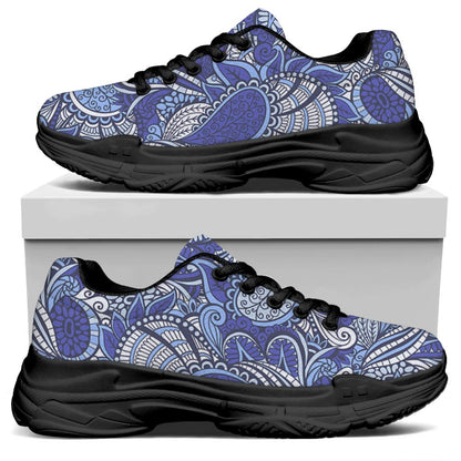 Pigeon Floral Bohemian Pattern Print Black Chunky Shoes