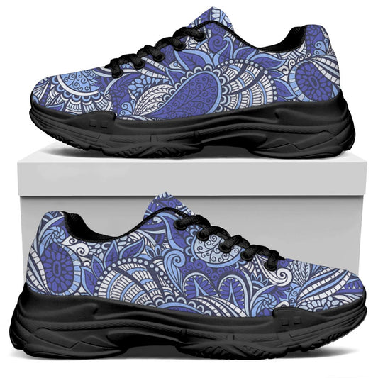 Pigeon Floral Bohemian Pattern Print Black Chunky Shoes