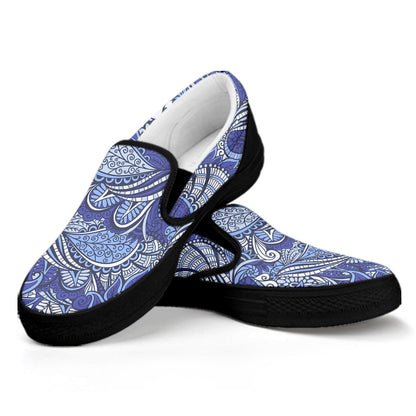 Pigeon Floral Bohemian Pattern Print Black Slip On Sneakers