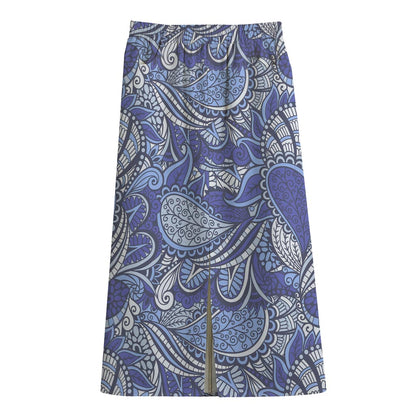 Pigeon Floral Bohemian Pattern Print Cotton Front Slit Maxi Skirt