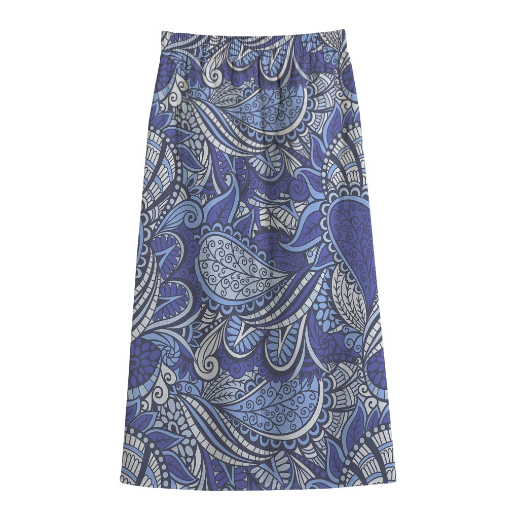 Pigeon Floral Bohemian Pattern Print Cotton Front Slit Maxi Skirt