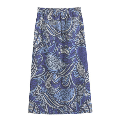 Pigeon Floral Bohemian Pattern Print Cotton Front Slit Maxi Skirt