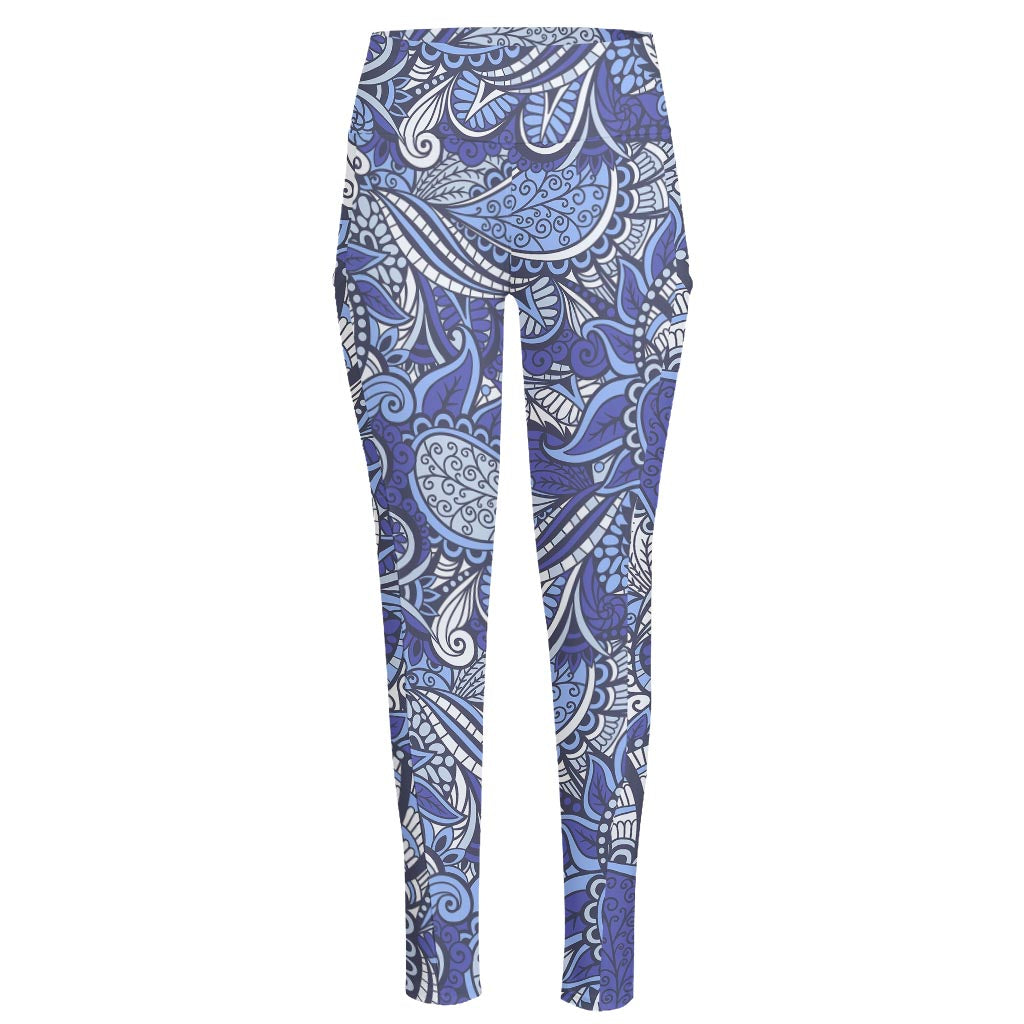 Pigeon Floral Bohemian Pattern Print High-Waisted Pocket Leggings
